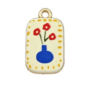 Alloy Rectangle Pendant Flower Painted Gold Plated, approx 11-17mm [FD27293]