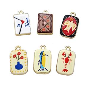 Alloy Rectangle Pendant Painted Gold Plated Mixed, approx 11-17mm [FD27296]
