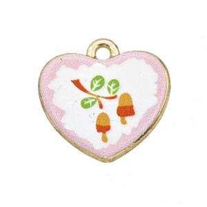 Alloy Heart Pendant Flower Painted Gold Plated, approx 15-18mm [FD27298]