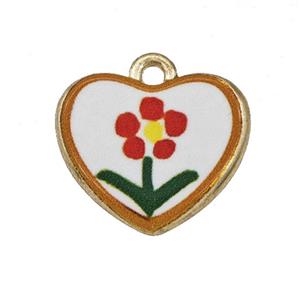Alloy Heart Pendant Flower Painted Gold Plated, approx 15-18mm [FD27299]