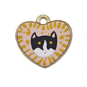 Alloy Heart Pendant Cat Painted Gold Plated, approx 15-18mm [FD27300]