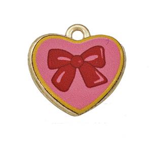 Alloy Heart Pendant Bowknot Painted Gold Plated, approx 15-18mm [FD27302]