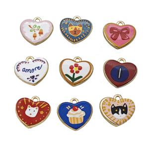 Alloy Heart Pendant Painted Gold Plated Mixed, approx 15-18mm [FD27306]