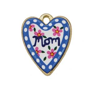 Alloy Heart Pendant Mom Flower Painted Gold Plated, approx 15-18mm [FD27307]