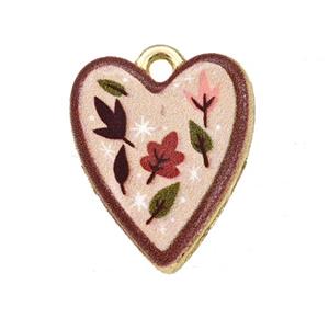 Alloy Heart Pendant Flower Painted Gold Plated, approx 15-18mm [FD27311]