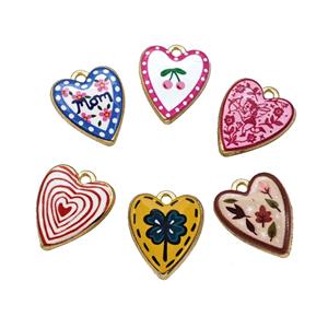 Alloy Heart Pendant Painted Gold Plated Mixed, approx 15-18mm [FD27313]