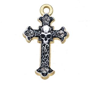 Alloy Cross Pendant Skull Painted Gold Plated, approx 15-21mm [FD27314]