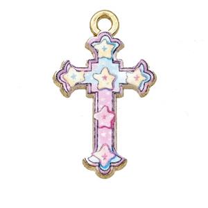 Alloy Cross Pendant Star Painted Gold Plated, approx 15-21mm [FD27315]