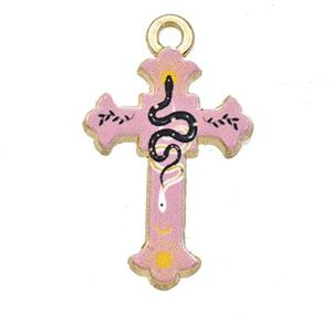 Alloy Cross Pendant Snake Painted Gold Plated, approx 15-21mm [FD27318]