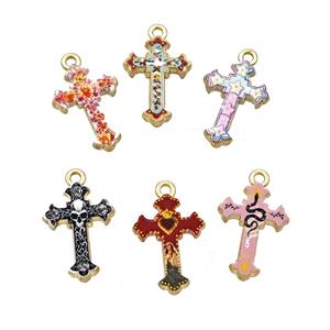 Alloy Cross Pendant Painted Gold Plated Mixed, approx 15-21mm [FD27320]