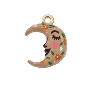 Alloy Moon Pendant Face Painted Gold Plated, approx 14-16mm [FD27332]