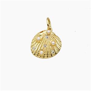 Copper Scallop Shell Pendant Pave zirconia Resin Gold Plated, approx 11mm [FD27340]