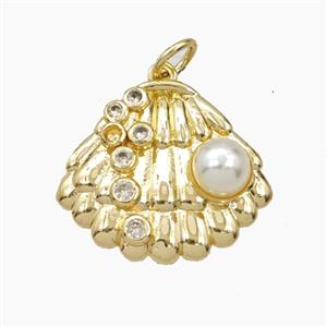 Copper Scallop Shell Pendant Pave zirconia Resin Gold Plated, approx 16-19mm [FD27341]