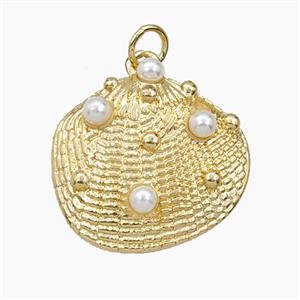 Copper Scallop Shell Pendant Pave zirconia Resin Gold Plated, approx 21mm [FD27342]