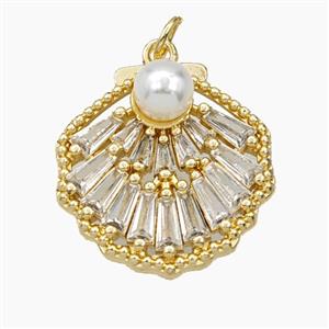 Copper Scallop Shell Pendant Pave zirconia Resin Gold Plated, approx 21-23mm [FD27343]