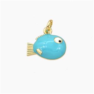 Copper Fish Pendant Teal Enamel Gold Plated, approx 9-14mm [FD27349]