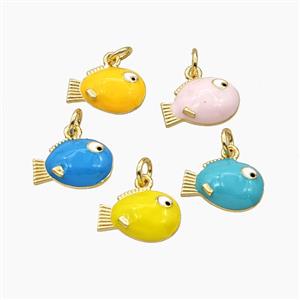 Copper Fish Pendant Enamel Gold Plated Mixed Color, approx 9-14mm [FD27351]