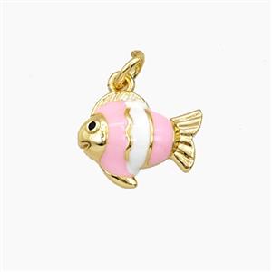Copper Fish Pendant Pink Enamel Gold Plated, approx 11-14mm [FD27352]