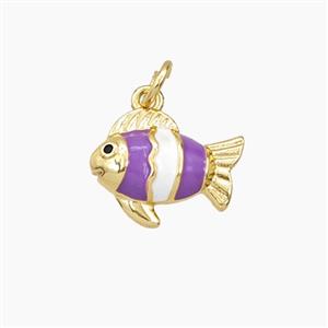 Copper Fish Pendant Purple Enamel Gold Plated, approx 11-14mm [FD27356]