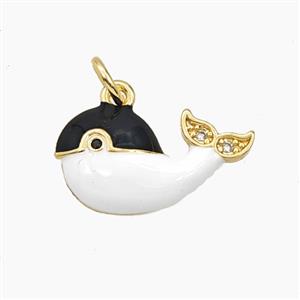 Copper Dolphin Pendant Black White Enamel Gold Plated, approx 10-18mm [FD27358]