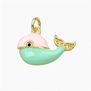 Copper Dolphin Pendant Pink Green Enamel Gold Plated, approx 10-18mm [FD27360]