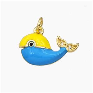 Copper Dolphin Pendant Yellow Blue Enamel Gold Plated, approx 10-18mm [FD27362]
