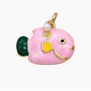 Copper Fish Pendant Pink Enamel Gold Plated, approx 11-17mm [FD27365]