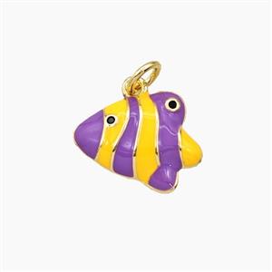 Copper Fish Pendant Yellow Purple Enamel Gold Plated, approx 12-15mm [FD27372]