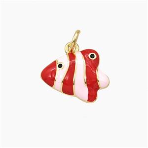 Copper Fish Pendant Red White Enamel Gold Plated, approx 12-15mm [FD27373]