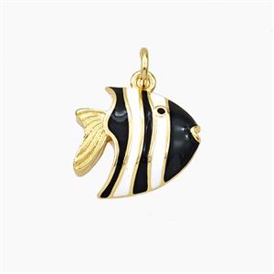 Copper Fish Pendant Black White Enamel Gold Plated, approx 14-15mm [FD27375]