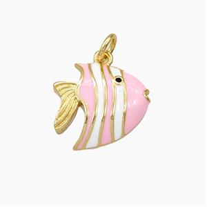 Copper Fish Pendant Pink White Enamel Gold Plated, approx 14-15mm [FD27376]