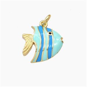 Copper Fish Pendant Teal Blue Enamel Gold Plated, approx 14-15mm [FD27377]