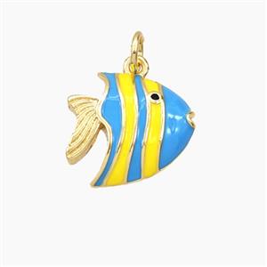 Copper Fish Pendant Blue Yellow Enamel Gold Plated, approx 14-15mm [FD27378]