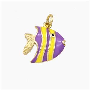 Copper Fish Pendant Purple Yellow Enamel Gold Plated, approx 14-15mm [FD27379]