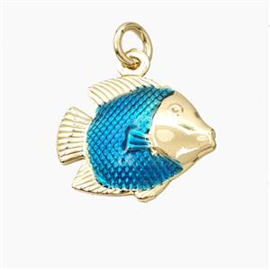 Copper Fish Pendant Blue Painted Gold Plated, approx 14-17mm [FD27384]