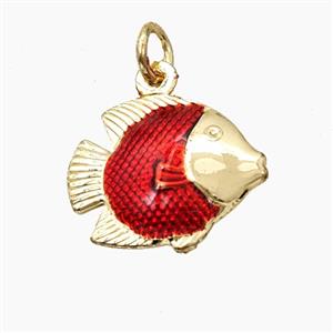 Copper Fish Pendant Red Painted Gold Plated, approx 14-17mm [FD27386]