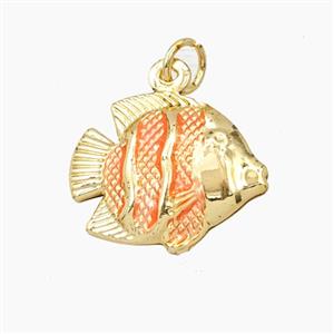 Copper Fish Pendant Pink Painted Gold Plated, approx 14-17mm [FD27389]