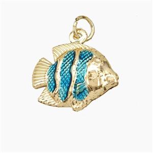 Copper Fish Pendant Blue Painted Gold Plated, approx 14-17mm [FD27391]