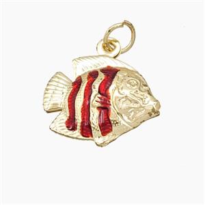 Copper Fish Pendant Red Painted Gold Plated, approx 14-17mm [FD27393]