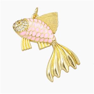 Copper Fish Pendant Pink Enamel Gold Plated, approx 30mm [FD27395]