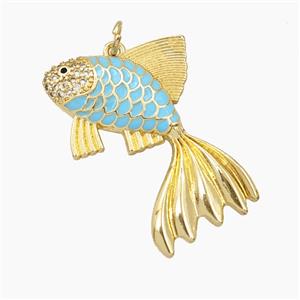 Copper Fish Pendant Blue Enamel Gold Plated, approx 30mm [FD27396]