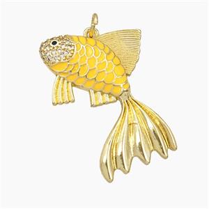 Copper Fish Pendant Yellow Enamel Gold Plated, approx 30mm [FD27397]