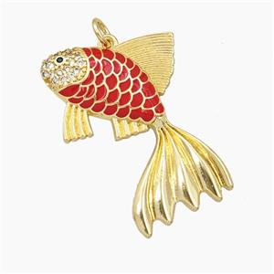 Copper Fish Pendant Red Enamel Gold Plated, approx 30mm [FD27399]