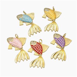 Copper Fish Pendant Enamel Gold Plated Mixed, approx 30mm [FD27400]