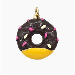 Copper Donut Pendant Black Yellow Enamel Gold Plated, approx 18mm [FD27401]