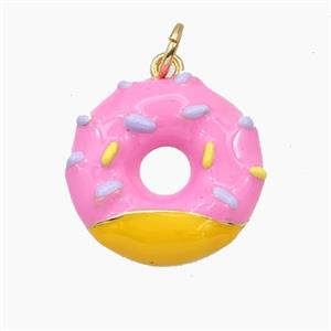 Copper Donut Pendant Pink Yellow Enamel Gold Plated, approx 18mm [FD27402]