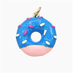 Copper Donut Pendant Blue Pink Enamel Gold Plated, approx 18mm [FD27404]