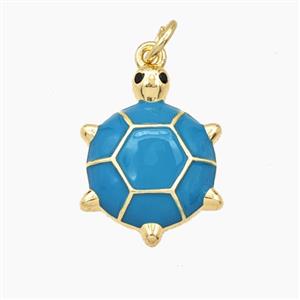 Copper Tortoise Pendant Blue Enamel Gold Plated, approx 14-18mm [FD27409]