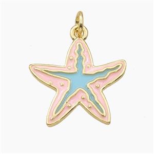 Copper Starfish Pendant Pink Blue Enamel Gold Plated, approx 18.5mm [FD27411]