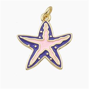Copper Starfish Pendant Purple Pink Enamel Gold Plated, approx 18.5mm [FD27413]